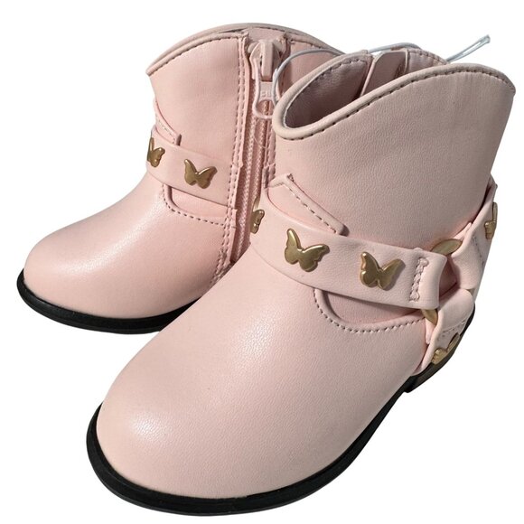 Cat & Jack Other - Cat & Jack Girls Butterfly Pink Gracie Boots size 5 Faux Leather Strappy Zip New